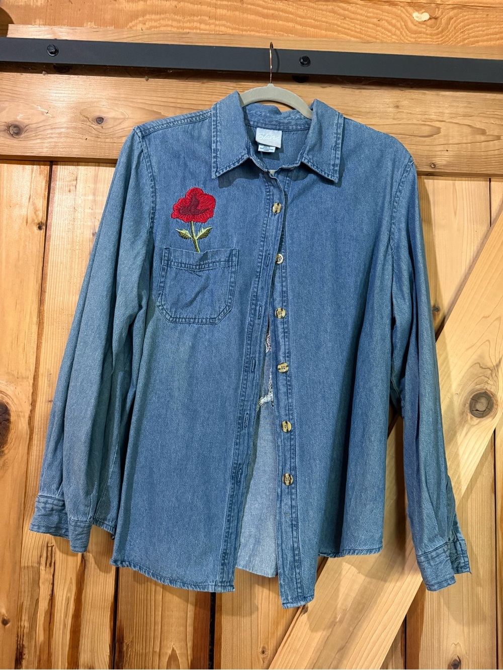 Embroidered Rose Denim Long Sleeve